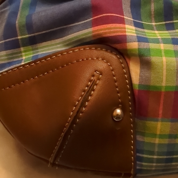 Chaps Ralph Lauren Luxemberg Blue Madras Plaid Shoulder Bag - Picture 2 of 16